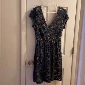 Blue with tan undertone mini lace dress